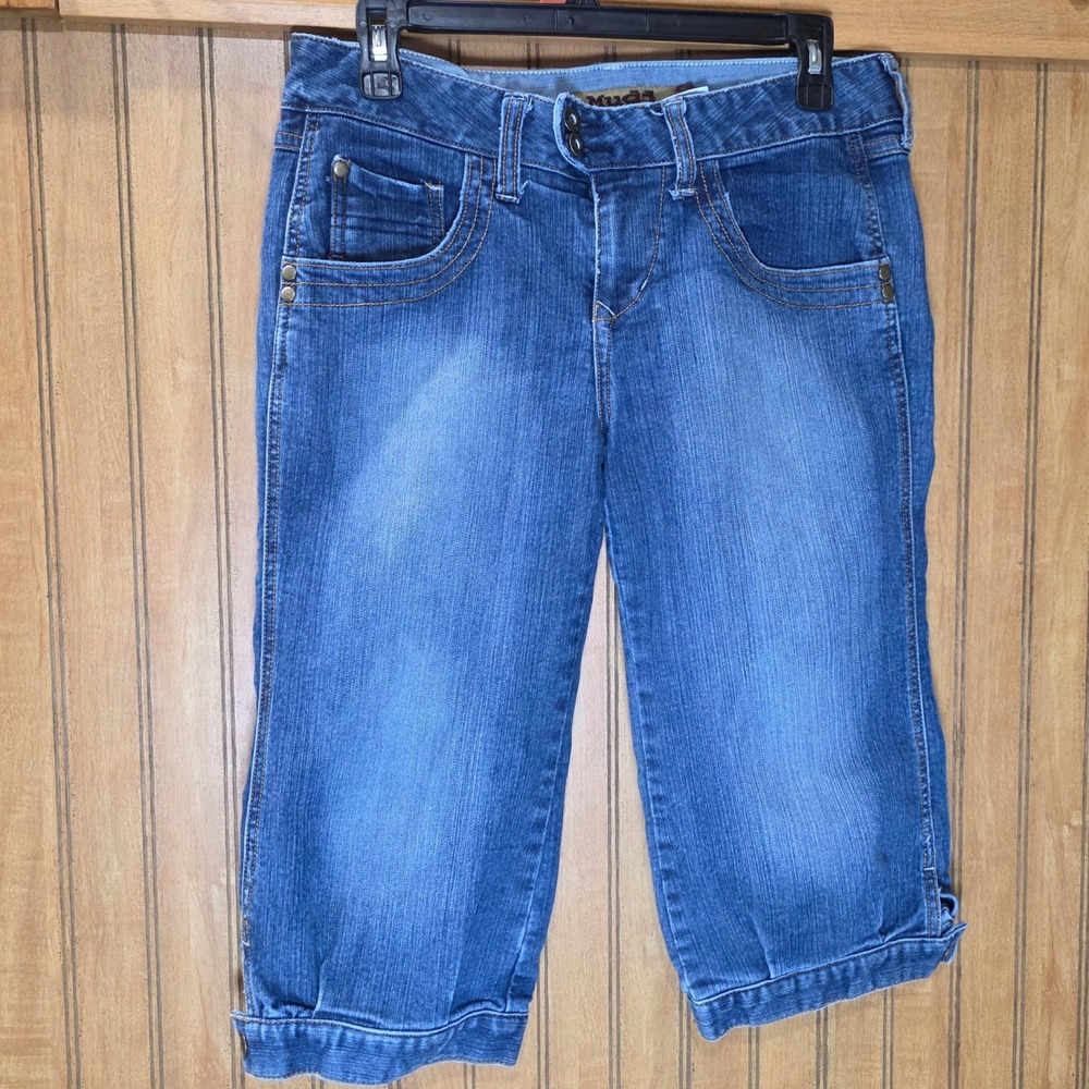 Mudd Denim Capri Jeans‎ Cuffed Hem Low Rise Stretch Blue Size 7